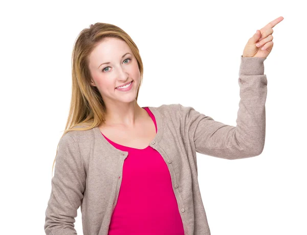 Woman with finger point up — Stock Photo, Image