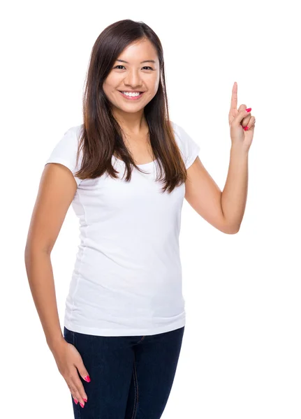 Singaporean woman finger point up — Stock Photo, Image