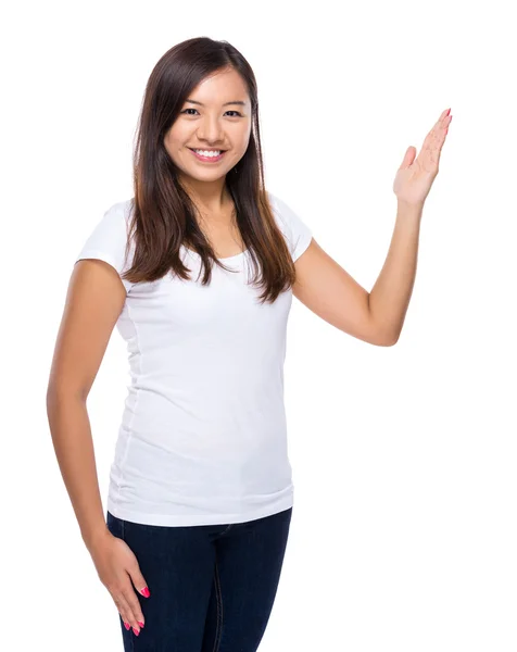 Singaporean woman with open hand palm — Stock Photo, Image