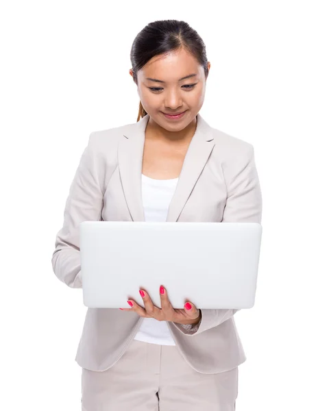 Business woman look at computer — Stock Photo, Image
