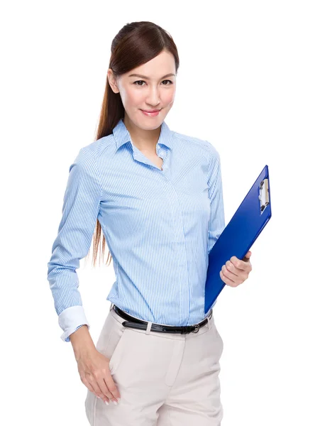 Business woman hold clipboard — Stock Photo, Image