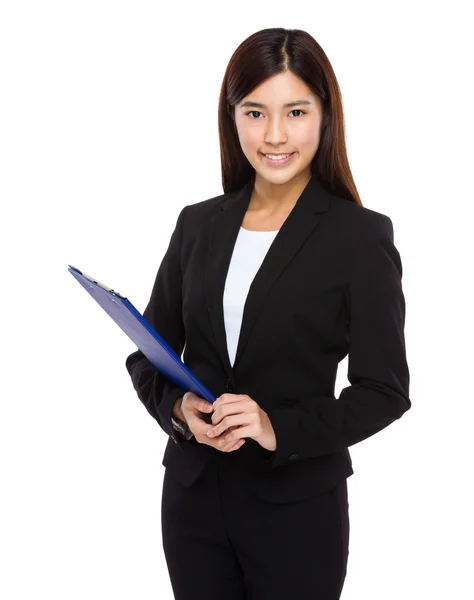 Young businesswoman with clipboard — Stock Photo, Image