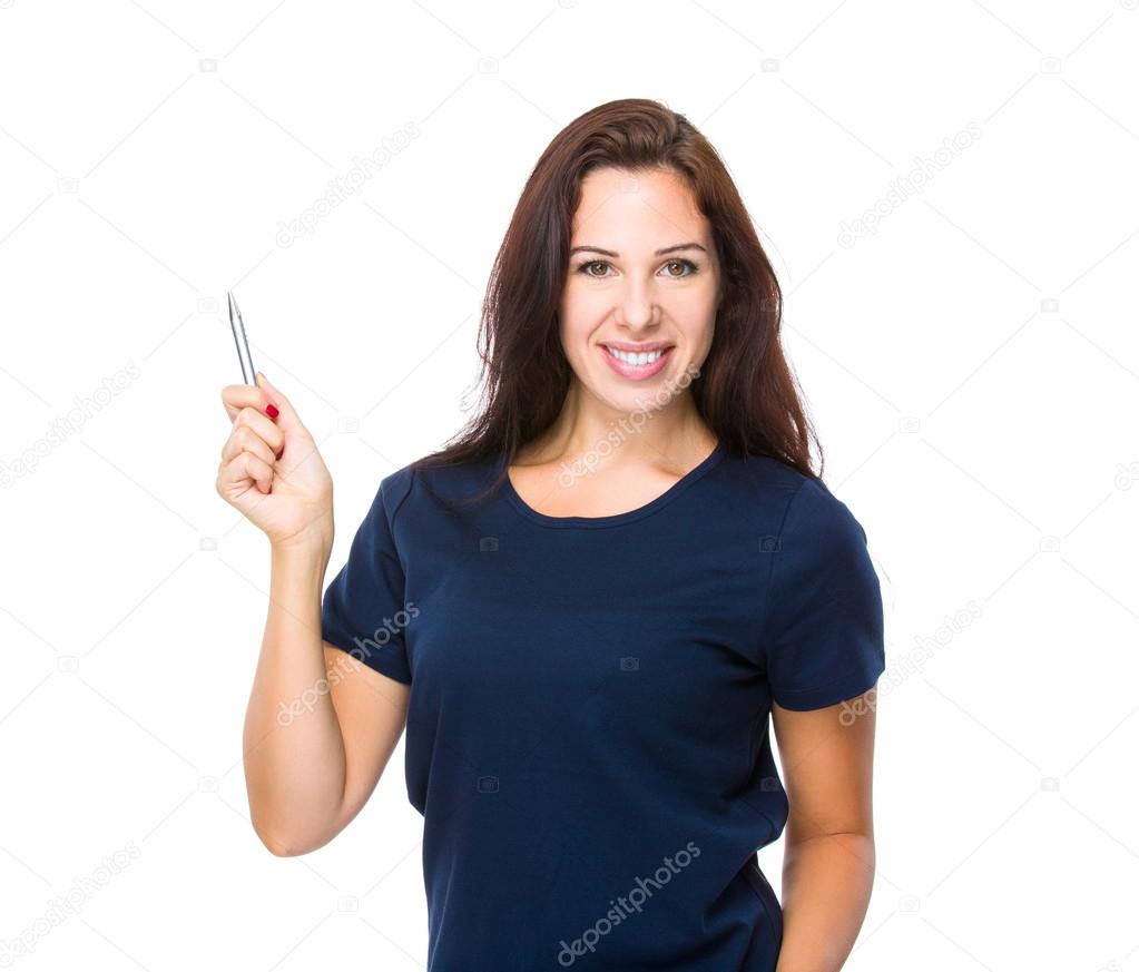 Young woman pointing