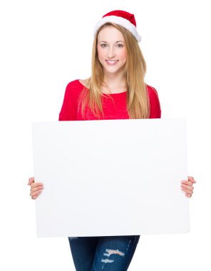 Noel şapka Pano tutan kadınla