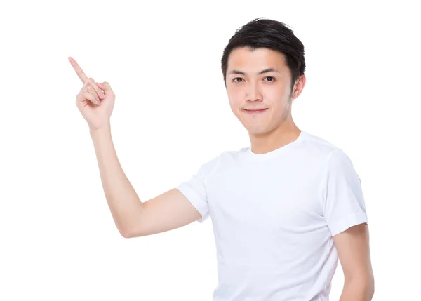 Young man with finger point up — Stock Photo, Image