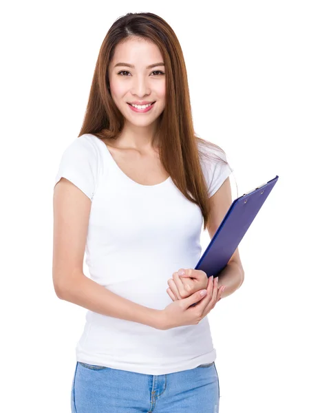 Young woman with clipboard — Stock Photo, Image