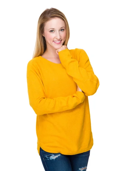 Woman in yellow sweater — Stock Photo, Image