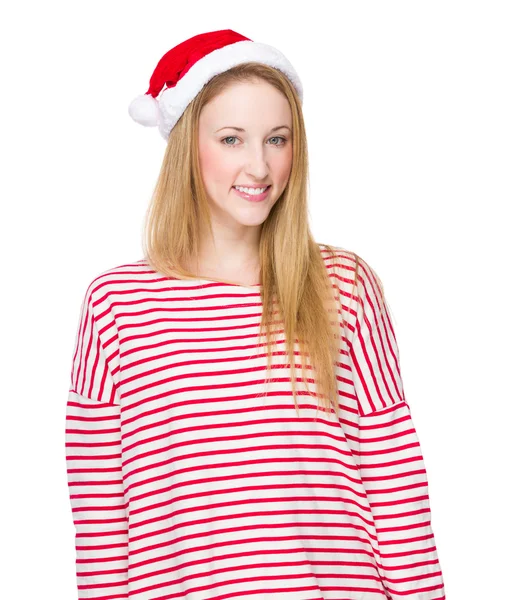Blonďatá žena s kloboukem vánoční — Stock fotografie