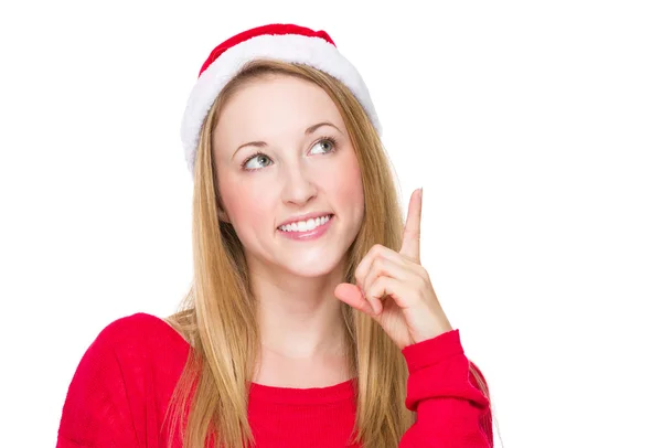 Mulher de chapéu de Natal pensando em ideia — Fotografia de Stock
