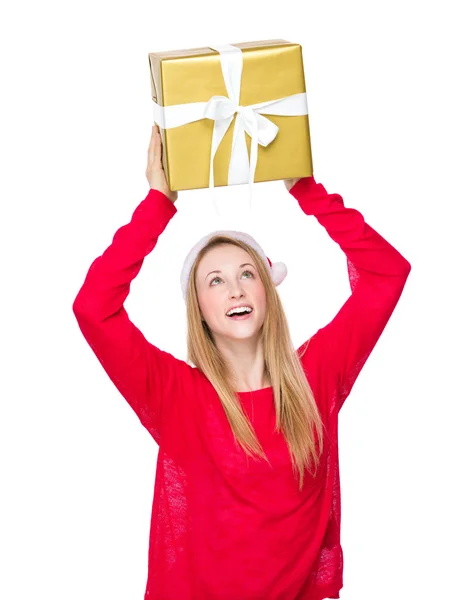 Girl with big gift box — Stock Photo, Image