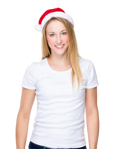 Woman with christmas hat — Stock Photo, Image