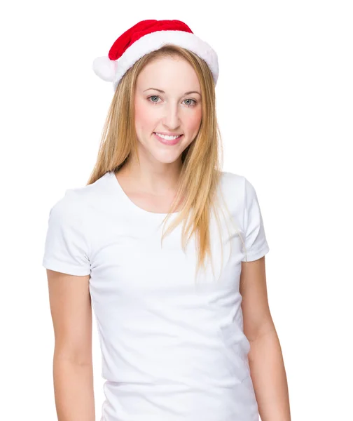 Woman with christmas hat — Stock Photo, Image