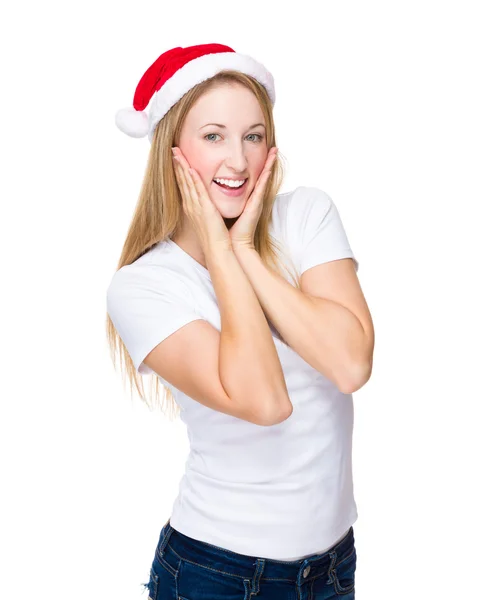 Woman with xmas hat — Stock Photo, Image