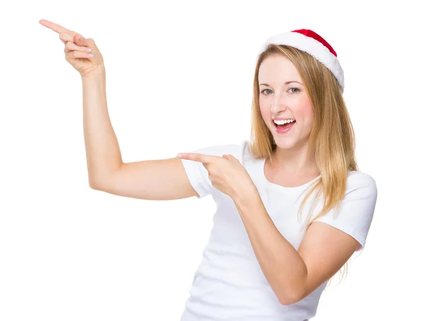 Woman with finger point up — Stock Photo, Image