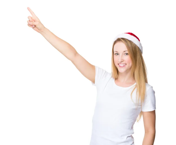 Woman with finger point up — Stock Photo, Image