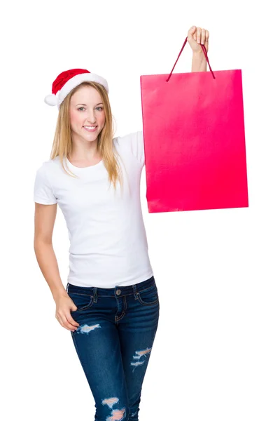 Žena s červeným Nákupní taška — Stock fotografie