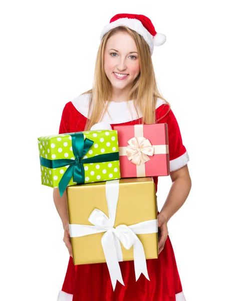 Mujer de Navidad con cajas de regalo —  Fotos de Stock