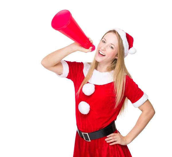 Mulher gritando com megafone — Fotografia de Stock