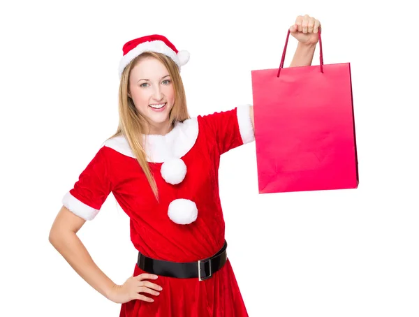 Χριστούγεννα κορίτσι με τσάντα για ψώνια — Φωτογραφία Αρχείου