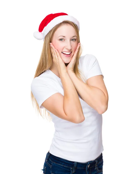 Woman with xmas hat Stock Photo