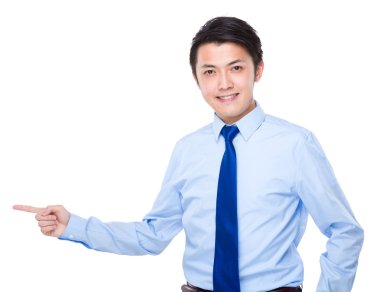 Parmak işareti bir kenara ile işadamı