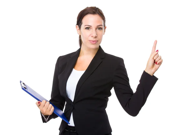 Businesswoman with finger point up — Stock Photo, Image