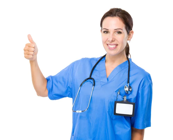 Female doctor with thumb up — Stock Photo, Image