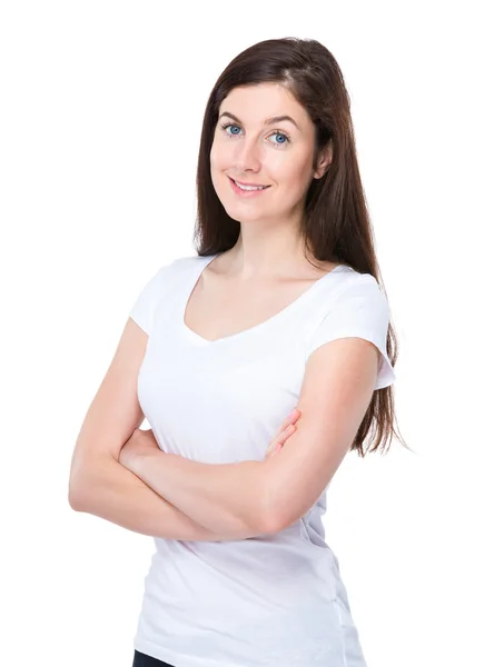 Brunette woman with arms crossed — Stock Photo, Image