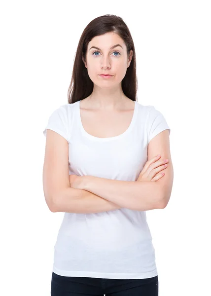 Brunette woman with arms crossed — Stock Photo, Image