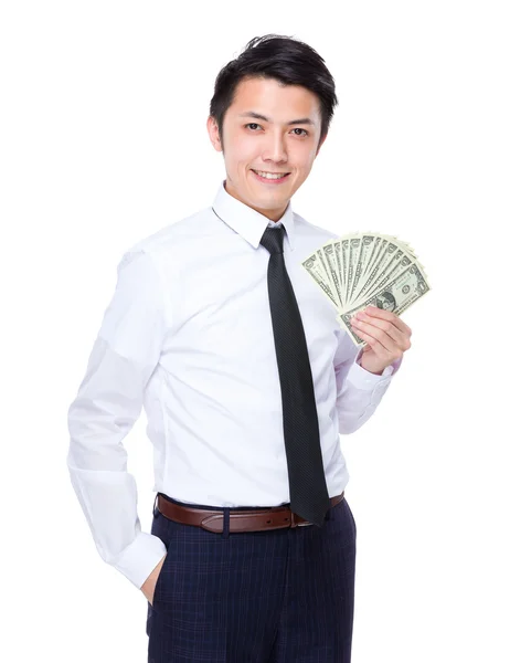 Empresário com dólares americanos — Fotografia de Stock