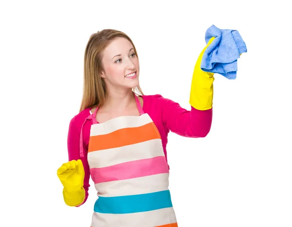 Young housewife cleaning something — Stock Photo, Image