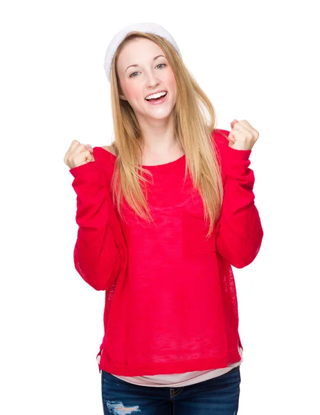 Young woman in Christmas hat — Stock Photo, Image