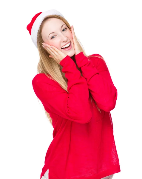 Genç kadın Noel şapka — Stok fotoğraf