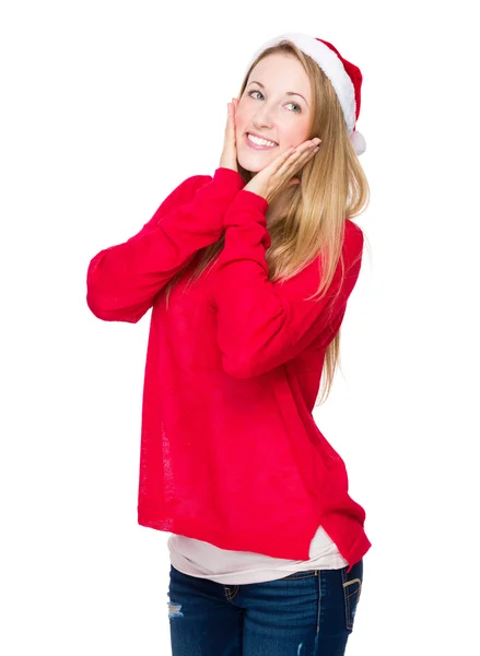Young woman in Christmas hat — Stock Photo, Image
