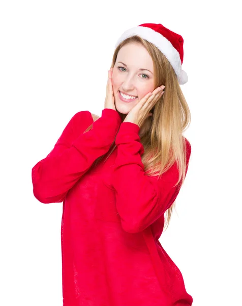 Mujer joven en sombrero de Navidad —  Fotos de Stock