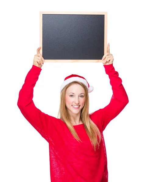 Female Santa Claus with sign — Stock Photo, Image