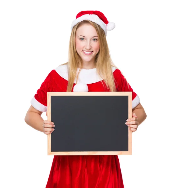 Kvinnlig jultomte med tecken — Stockfoto