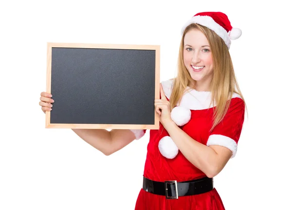 Female Santa Claus with sign — Stock Photo, Image