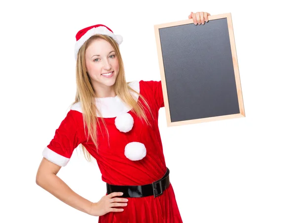 Weiblicher Weihnachtsmann mit Schild — Stockfoto