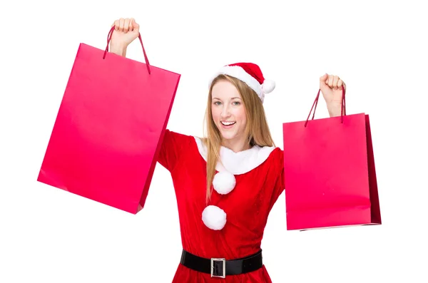 Female Santa Claus with bags — Stock Photo, Image