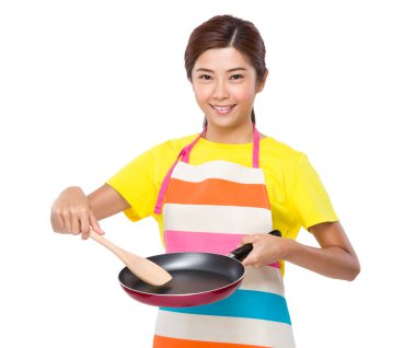 Bir şey yemek Asya ev kadını