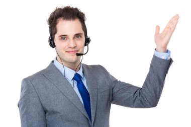 Müşteri hizmeti işleci açık el palm ile