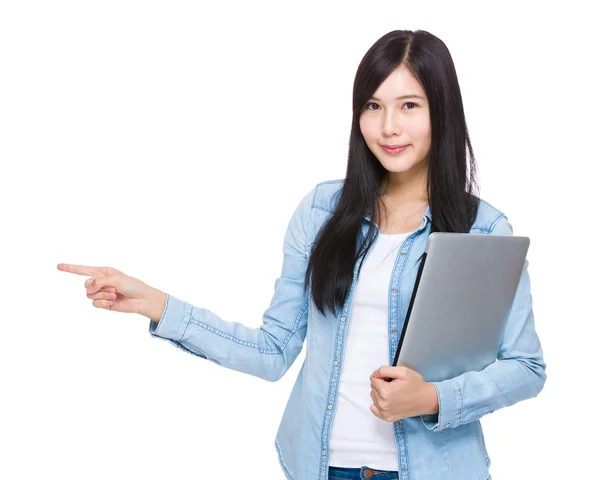 Young asian woman pointing — Stock Photo, Image