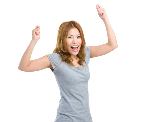 Woman raised hands up — Stock Photo, Image