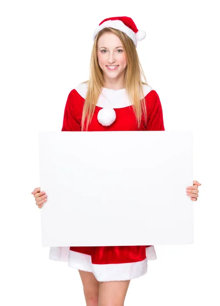 Weihnachtsfrau mit weißem Plakat — Stockfoto