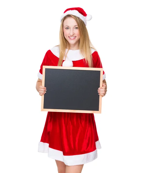 Christmas kvinna med blackboard — Stockfoto
