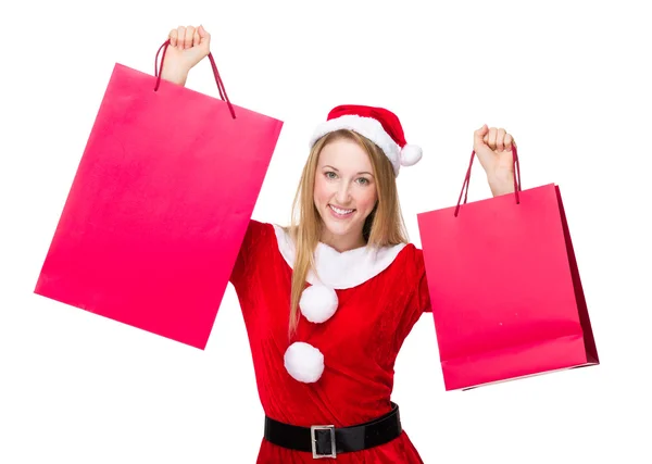 Mujer de Navidad levantó bolsas de compras —  Fotos de Stock