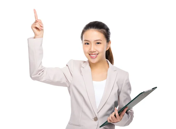 Businesswoman with finger up — Stock Photo, Image