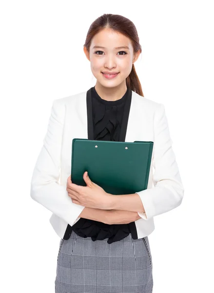 Young businesswoman with clipboard — Stock Photo, Image