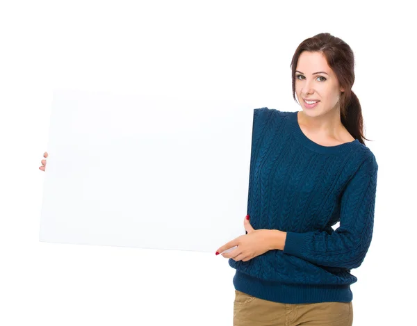 Woman holding white board — Stock Photo, Image